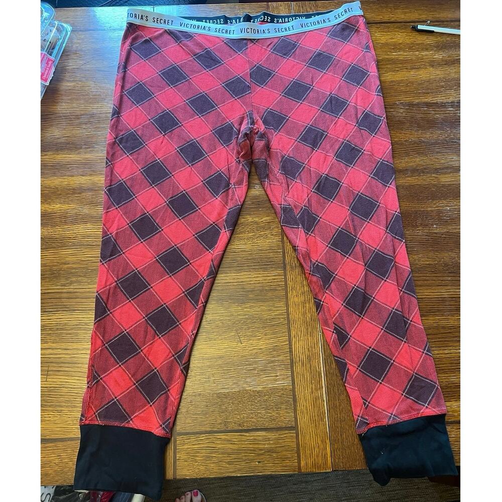 Victoria’s Secret Red Black Plaid Pajama Set XL Long Sleeve Top & Pants - Picture 12 of 15